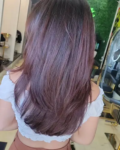 Long glossy plum red hair