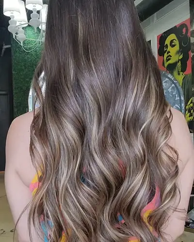 Bronde balayage brushed out into soft waves