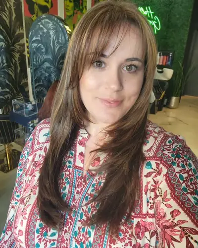 Long layers with curtain bangs
